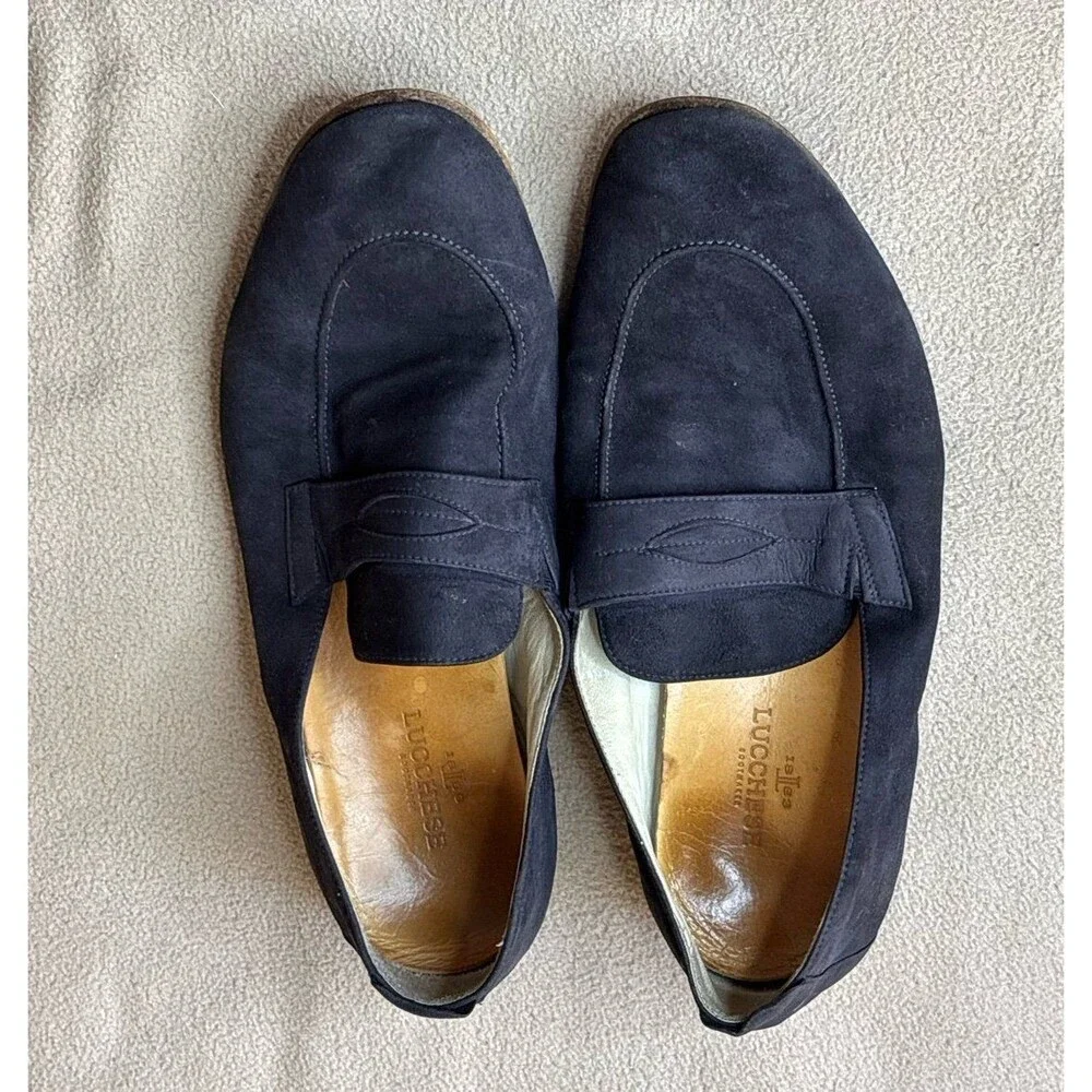 Lucchese Special Collection Fausto Navy Snuffed Suede Mens Penny Loafers 8D